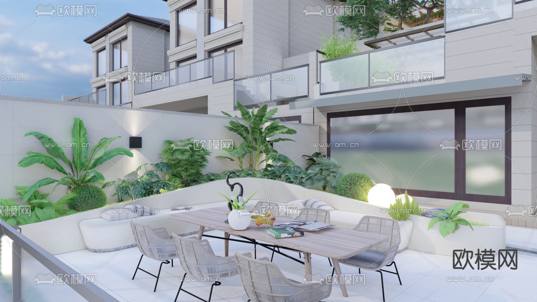 现代花园庭院su模型下载（渲染图2）