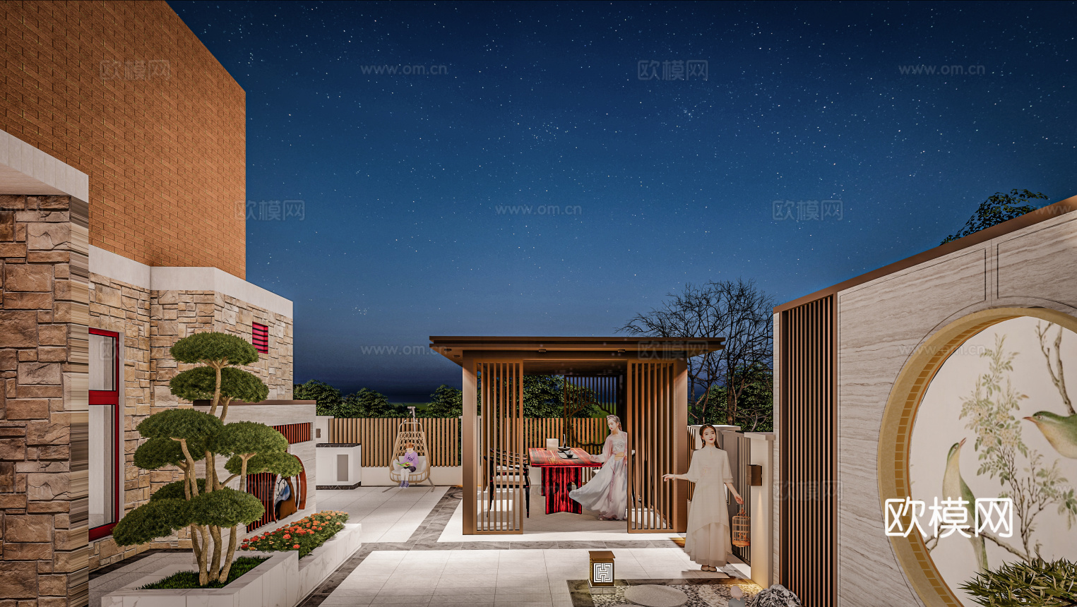 新中式庭院su模型