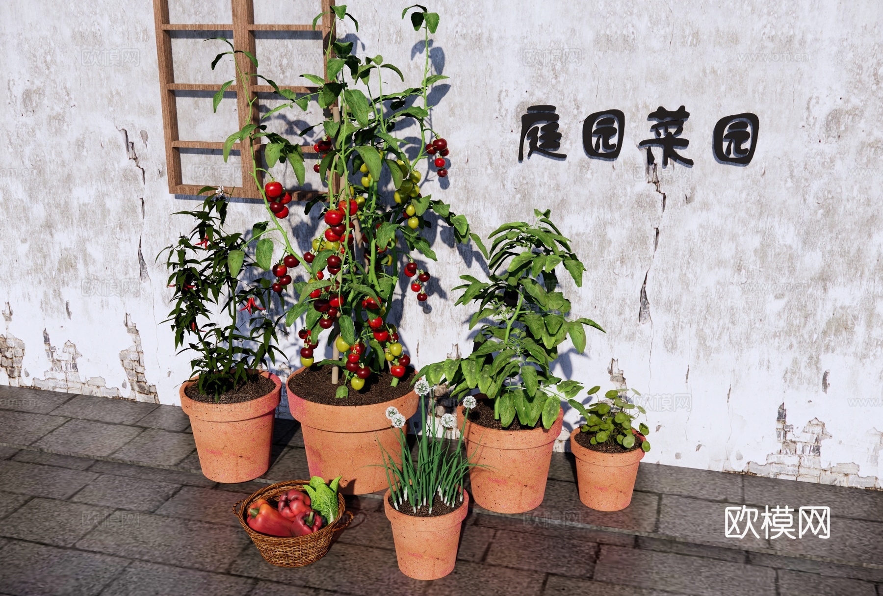 现代乡村庭园菜园 蔬菜种植盆 社区菜园 一米菜园 菜箱 番茄su模型