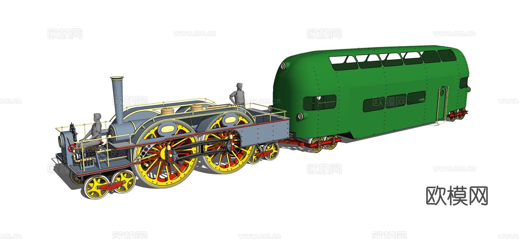 现代复古蒸汽火车 工业列车 铁路 铁轨su模型下载（渲染图4）