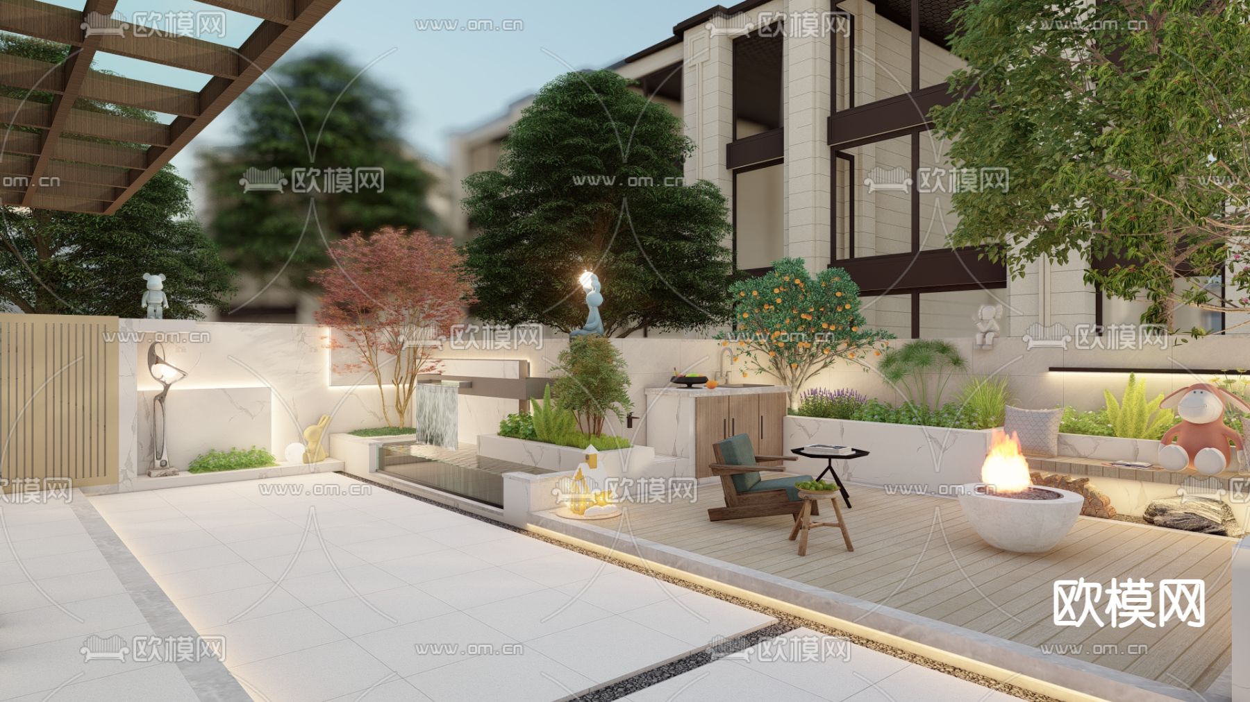 现代花园 庭院景观su模型下载（渲染图1）