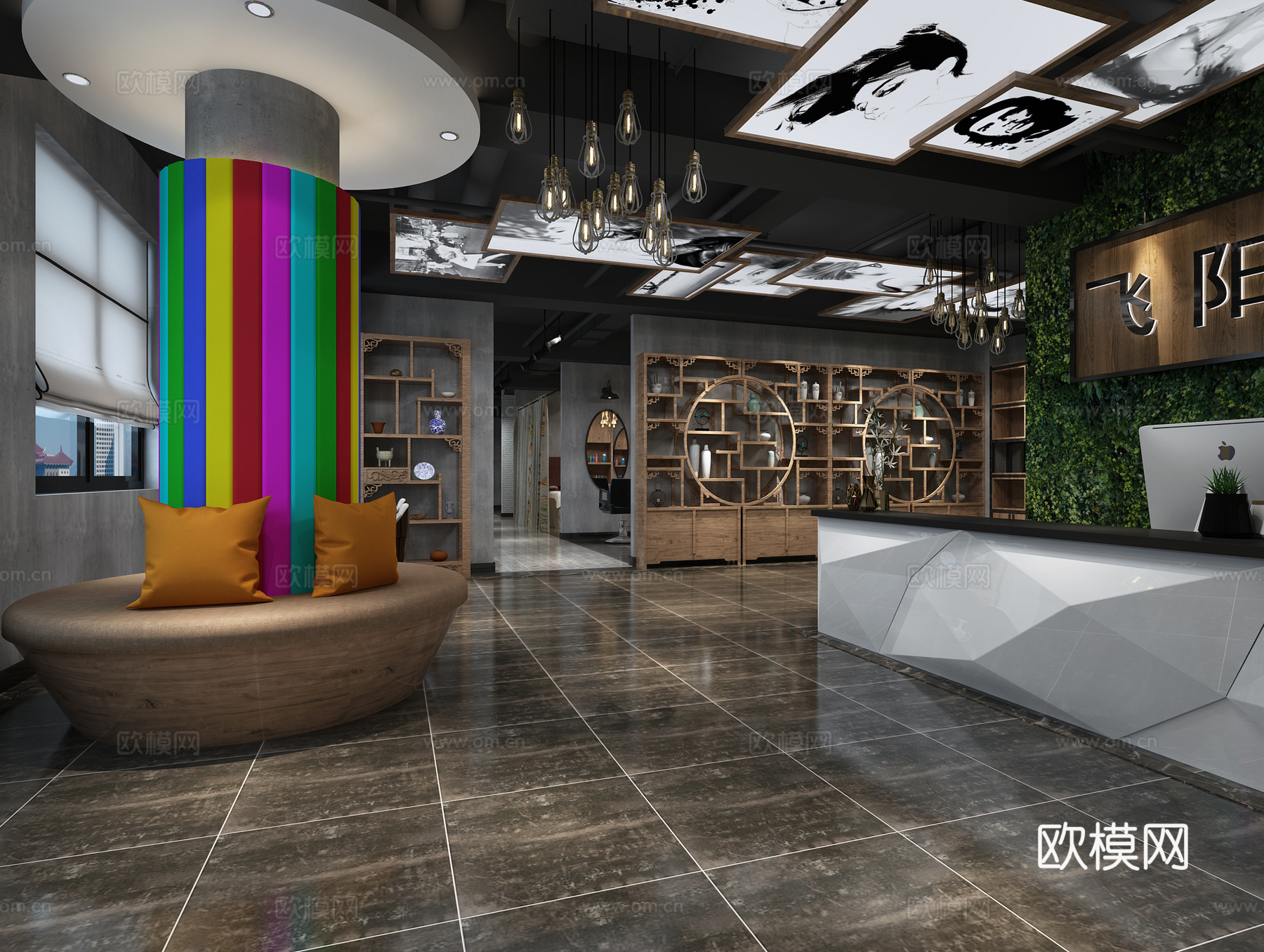 工业风理发店3d模型