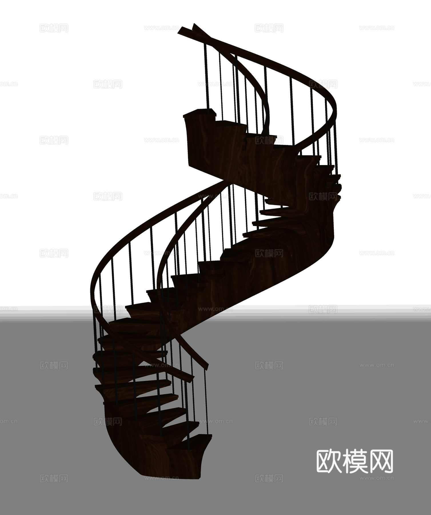 新中式楼梯  旋转楼梯 扶梯木梯su模型