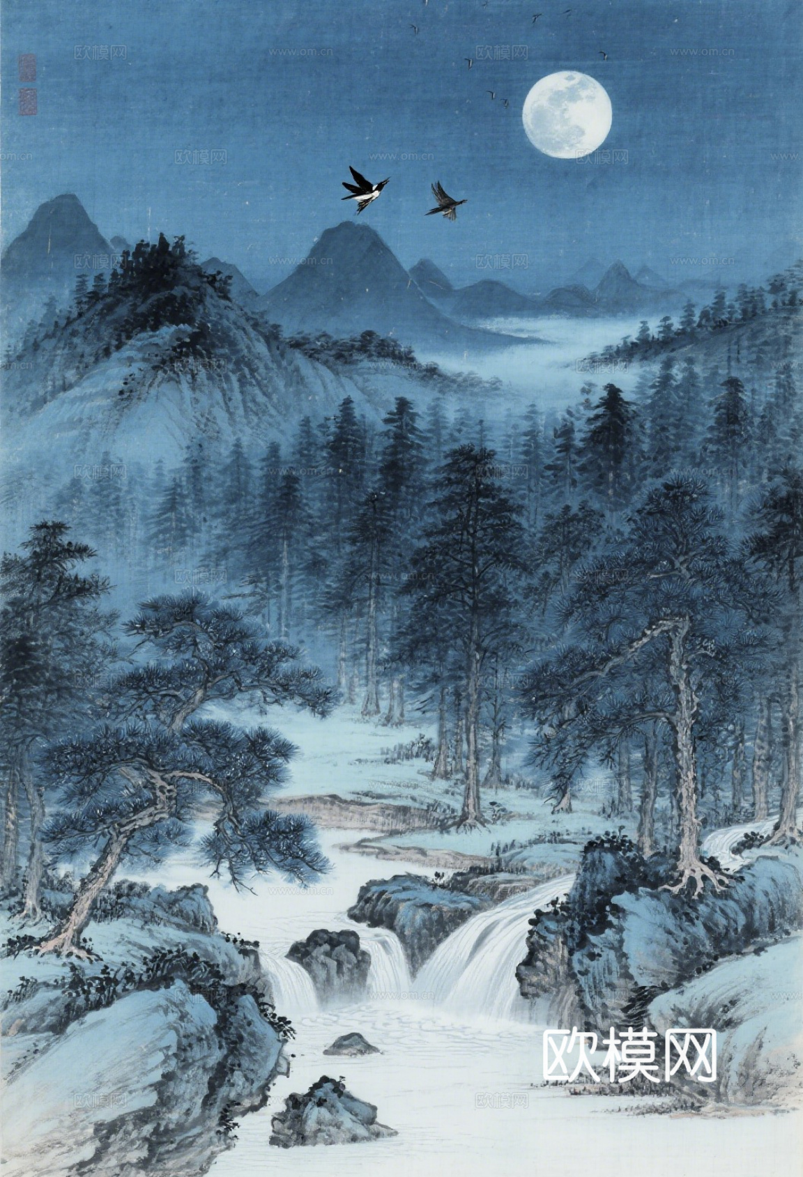中古侘寂宋代美学山水国画 山峰云雾围绕水墨山水画