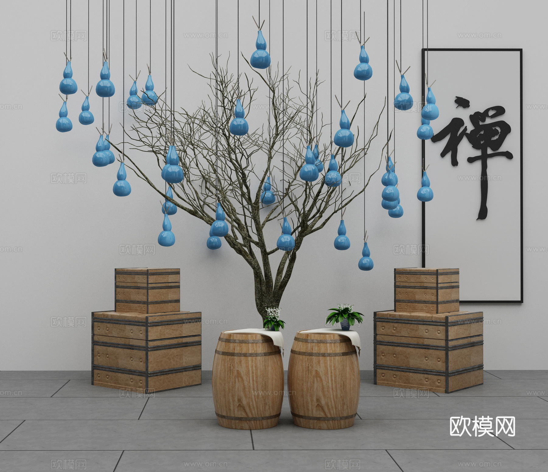 新中式沙发茶几组合3d模型