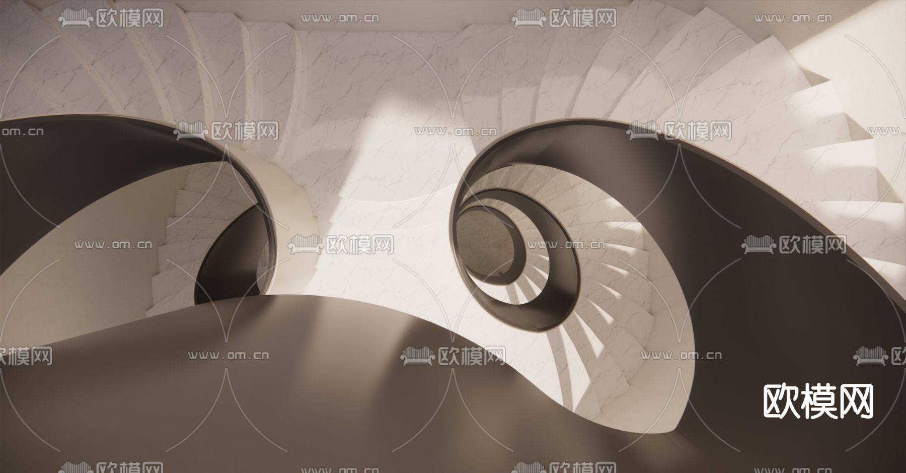 双边楼梯 旋转楼梯su模型下载（渲染图3）