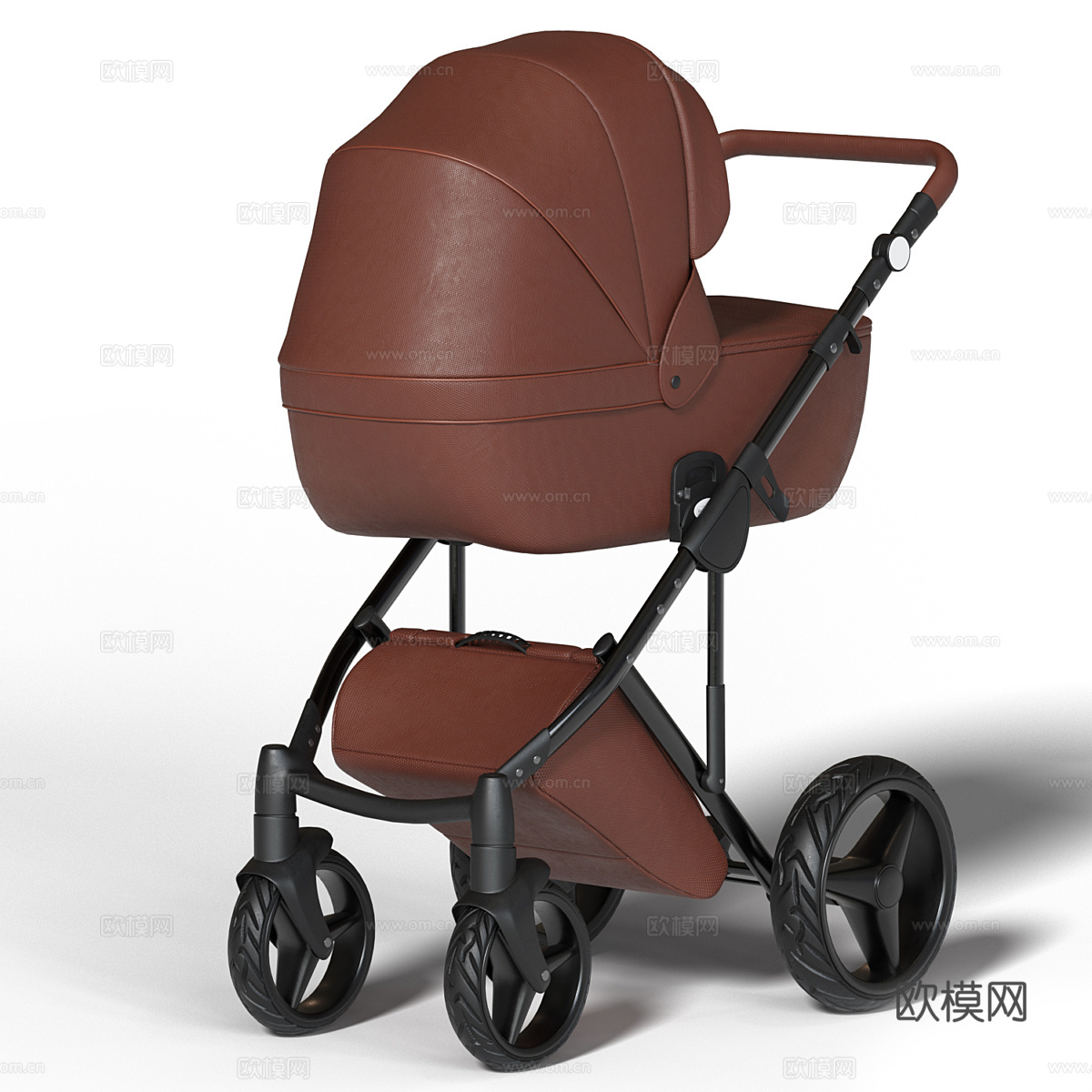 现代意式棕色皮革婴儿手推车3d模型
