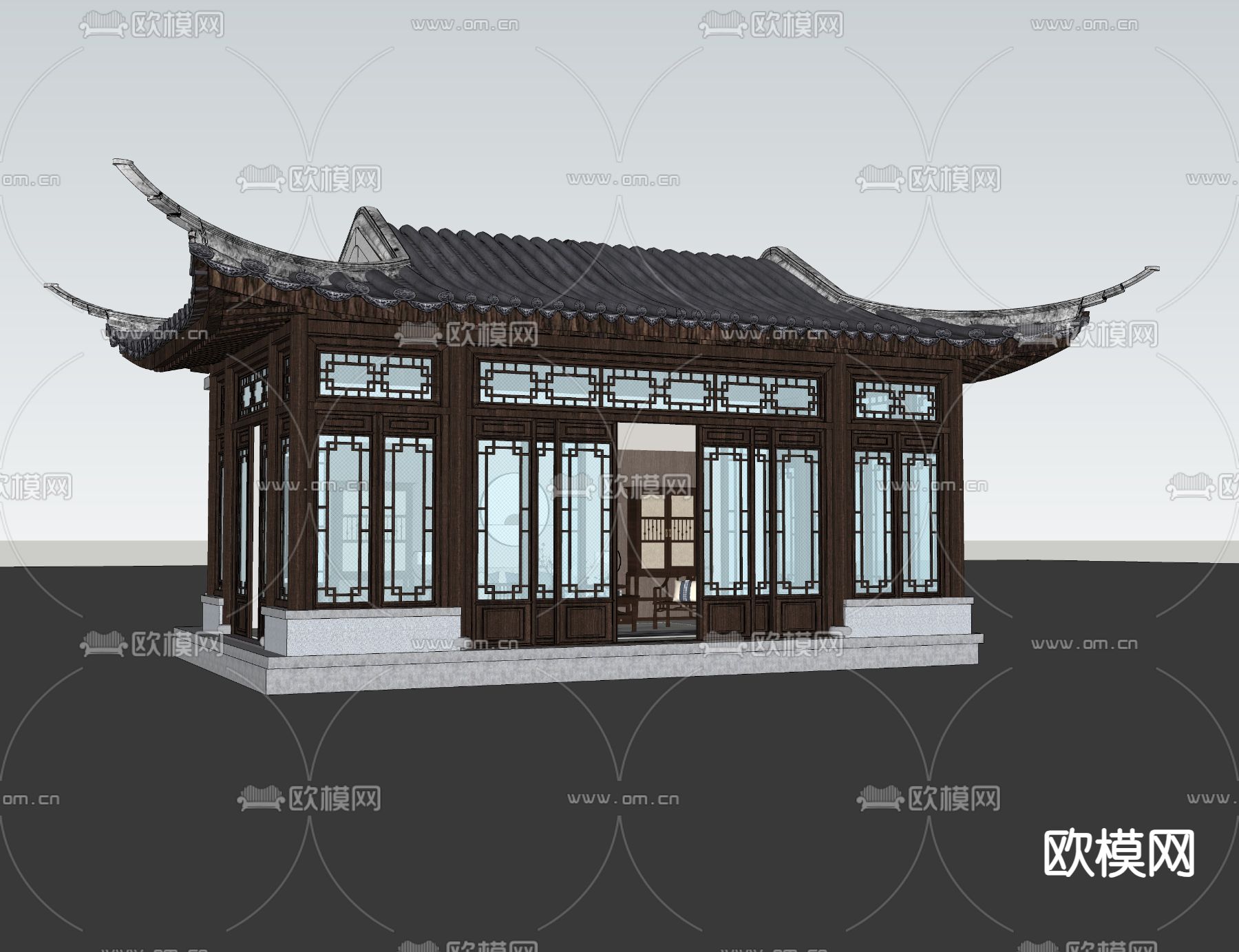 中式古建凉亭 亭子su模型下载（渲染图2）