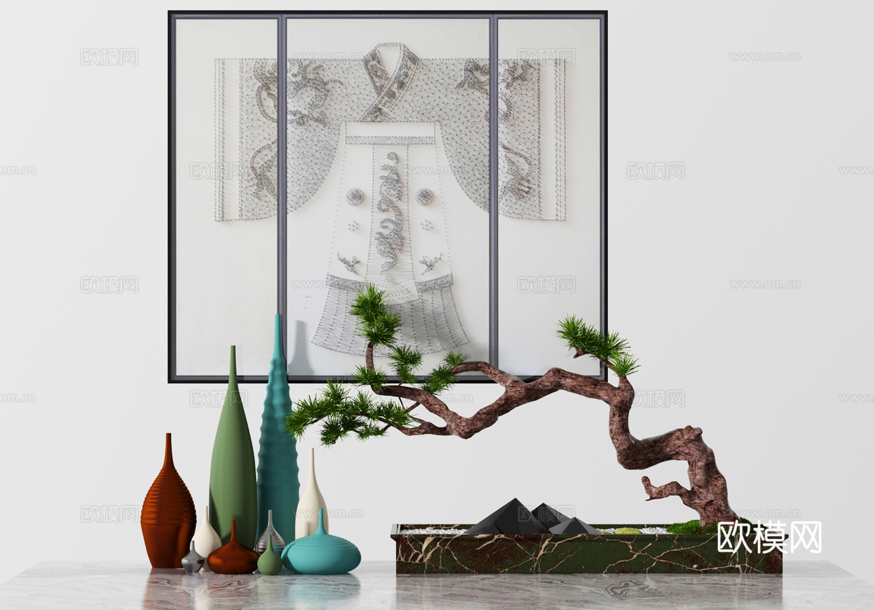 新中式盆景摆件组合3d模型