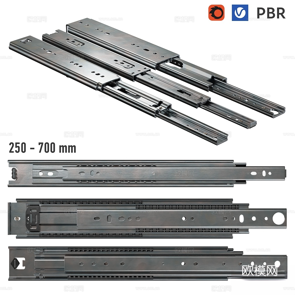 家具滚珠轴承滑轨 PBR 纹理3d模型