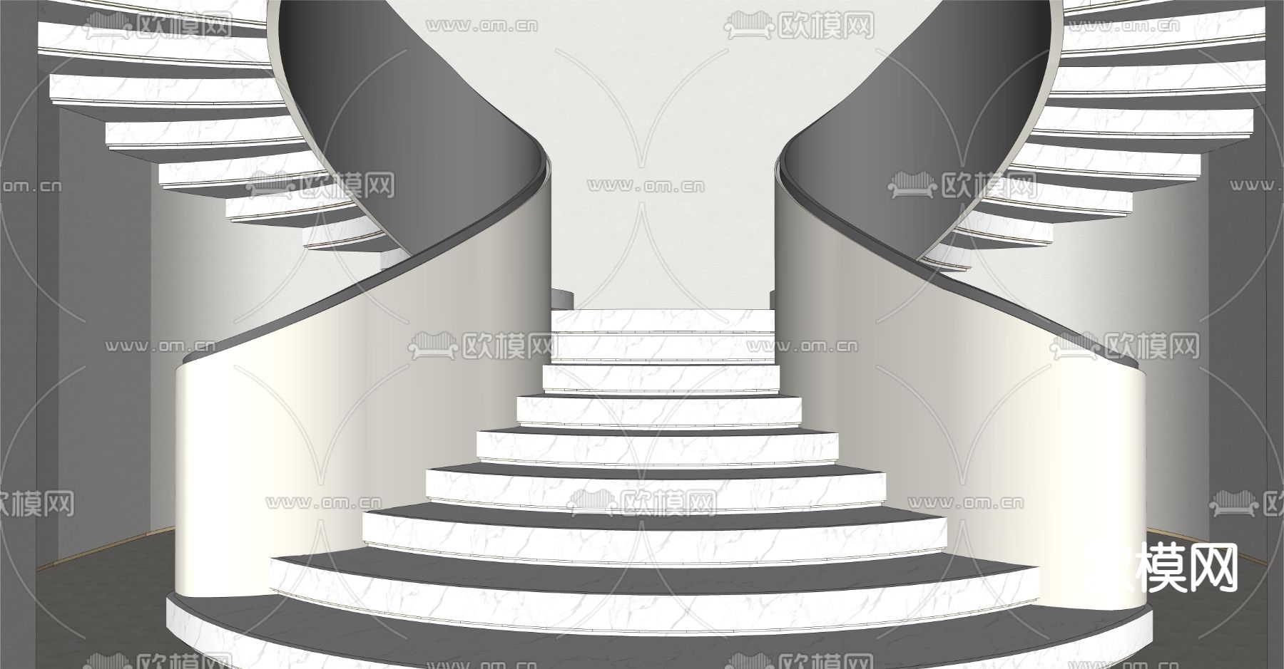 双边楼梯 旋转楼梯su模型下载（渲染图4）