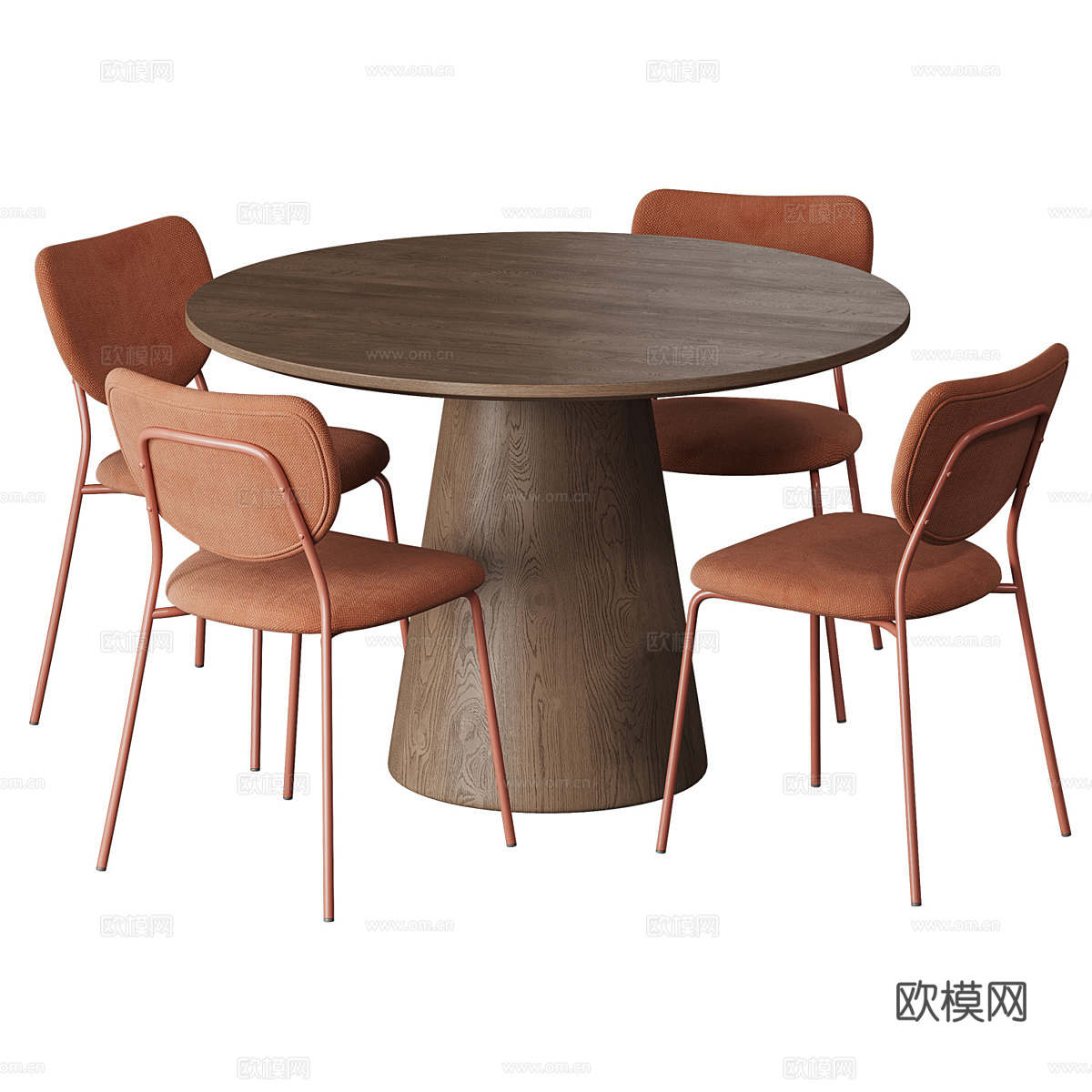 现代意式极简圆餐桌椅组合3d模型