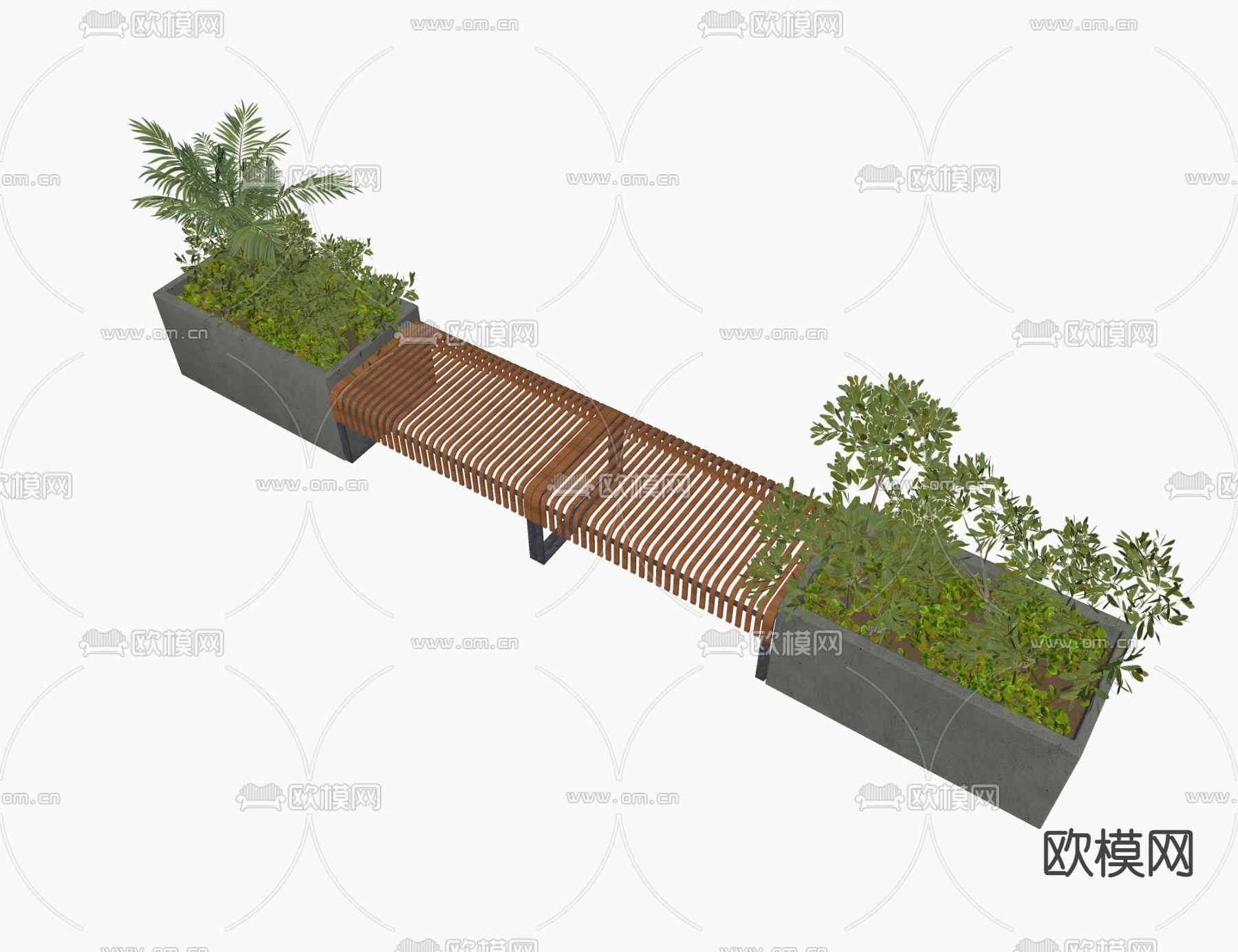户外景观座椅花箱花池su模型下载（渲染图2）
