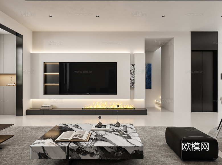 現(xiàn)代極簡(jiǎn)客廳3d模型下載(渲染圖2)