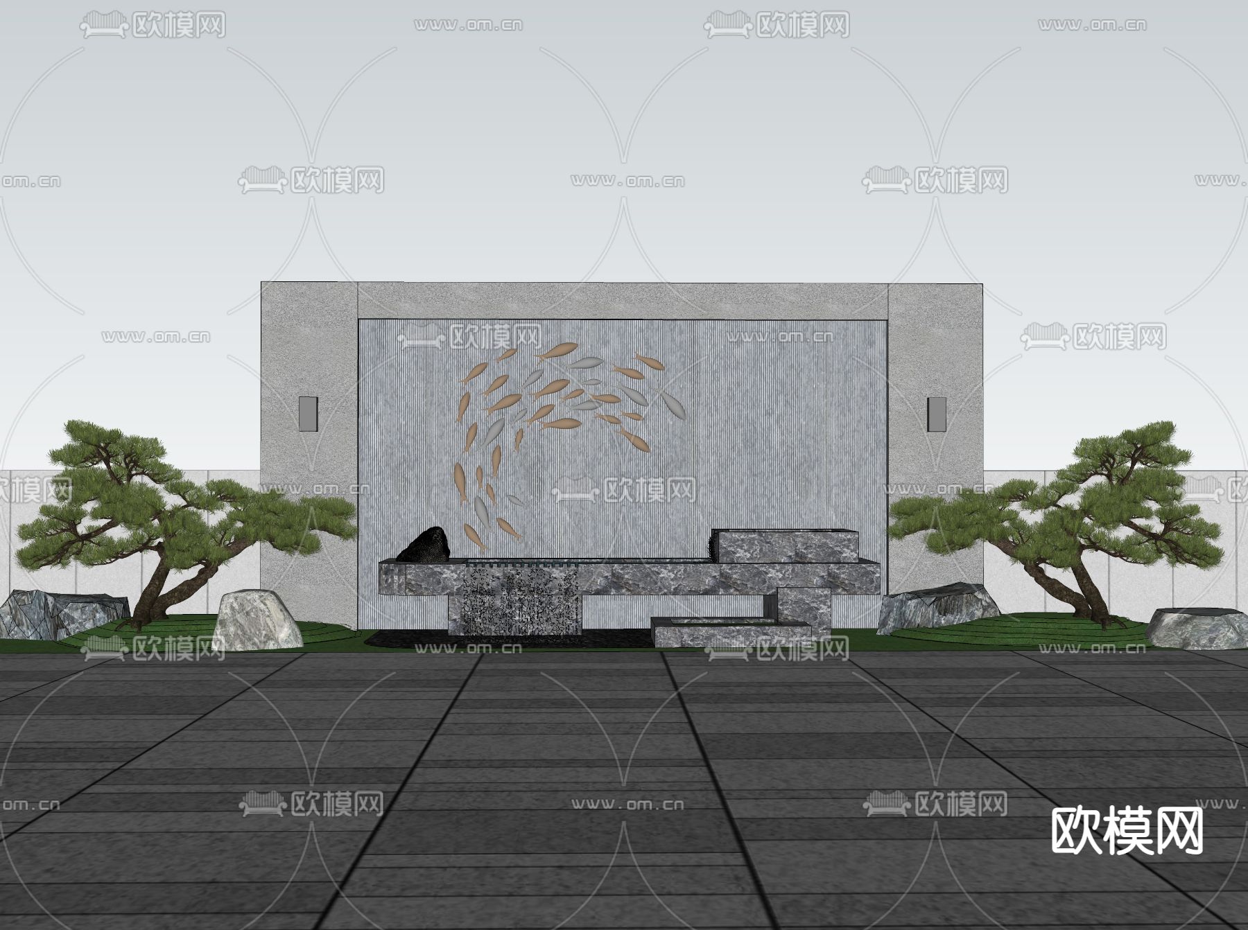 流水景墙su模型下载（渲染图2）