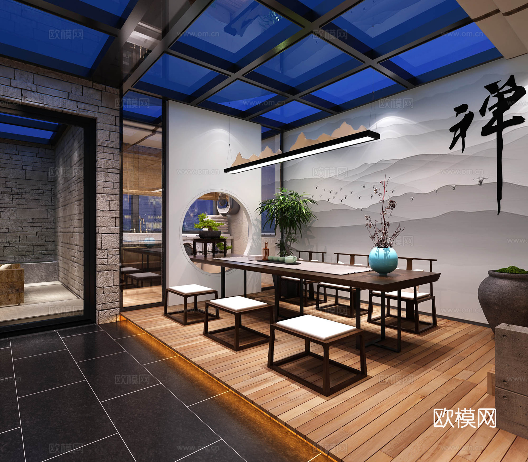 新中式茶室花园阳台3d模型