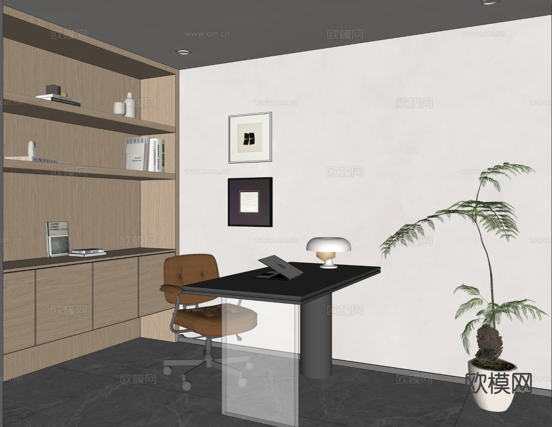 现代书房su模型下载（渲染图1）