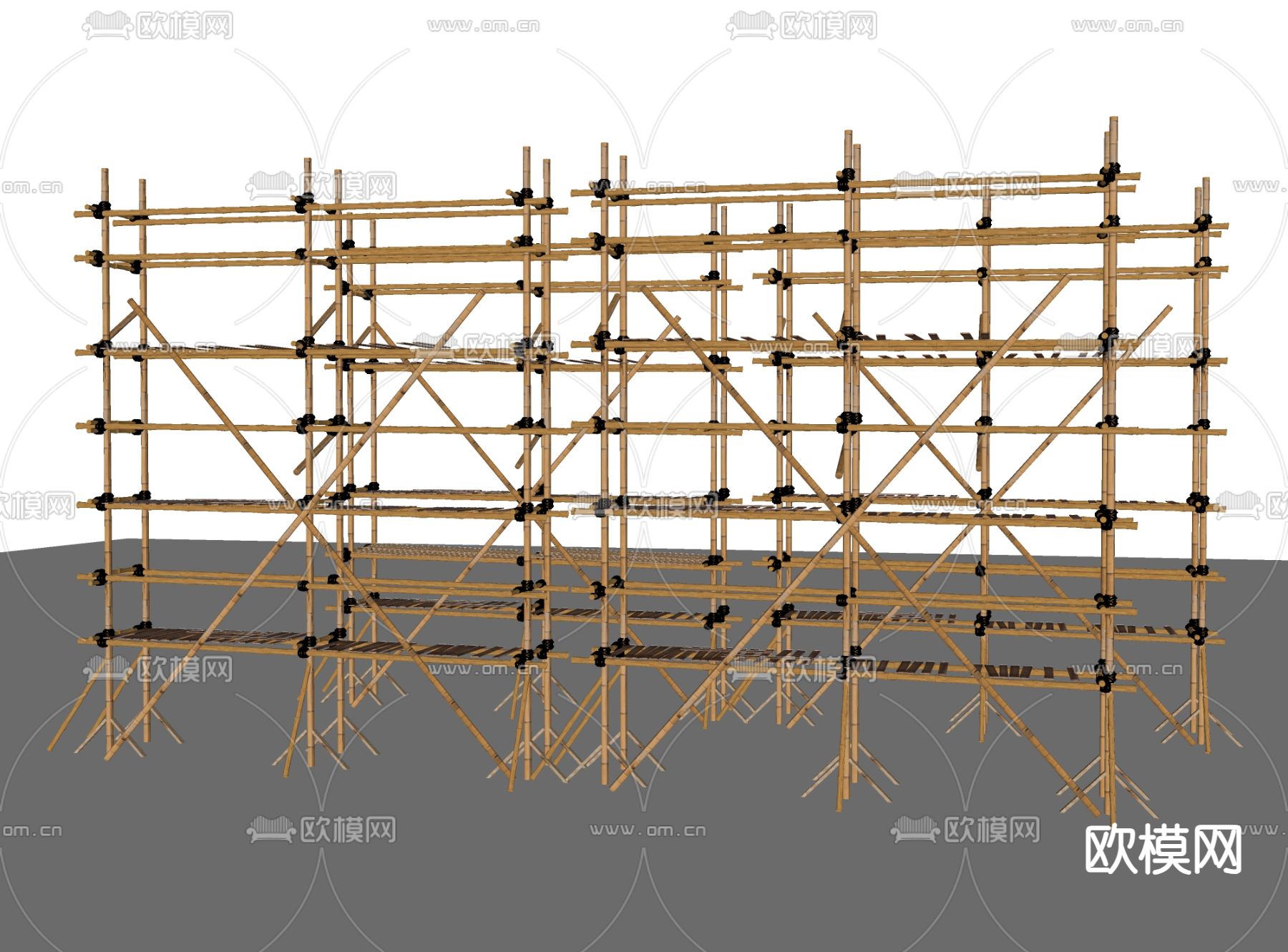 竹排栅 建筑脚手架 建筑安全棚架su模型下载（渲染图2）
