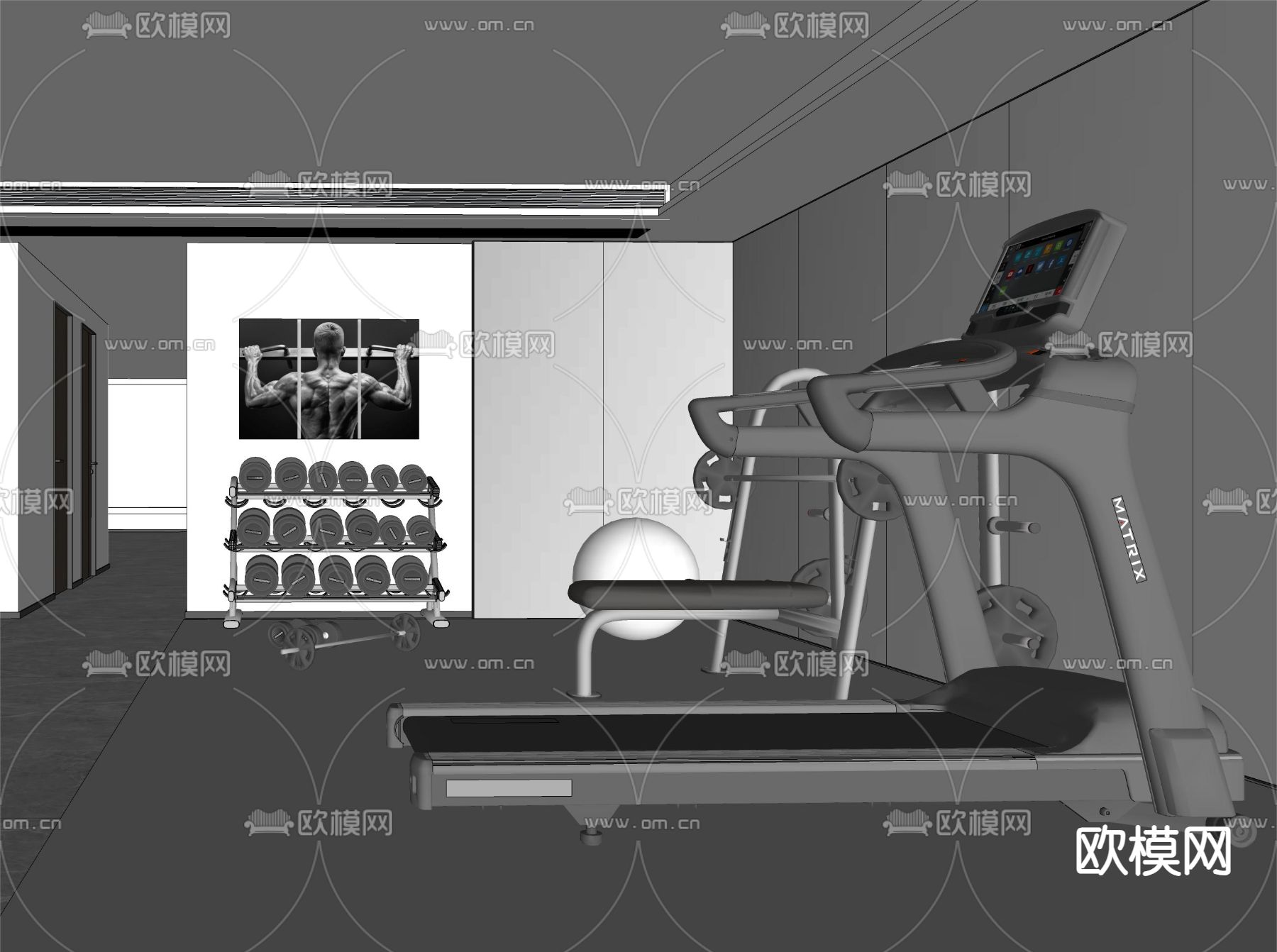 现代健身房su模型下载（渲染图3）