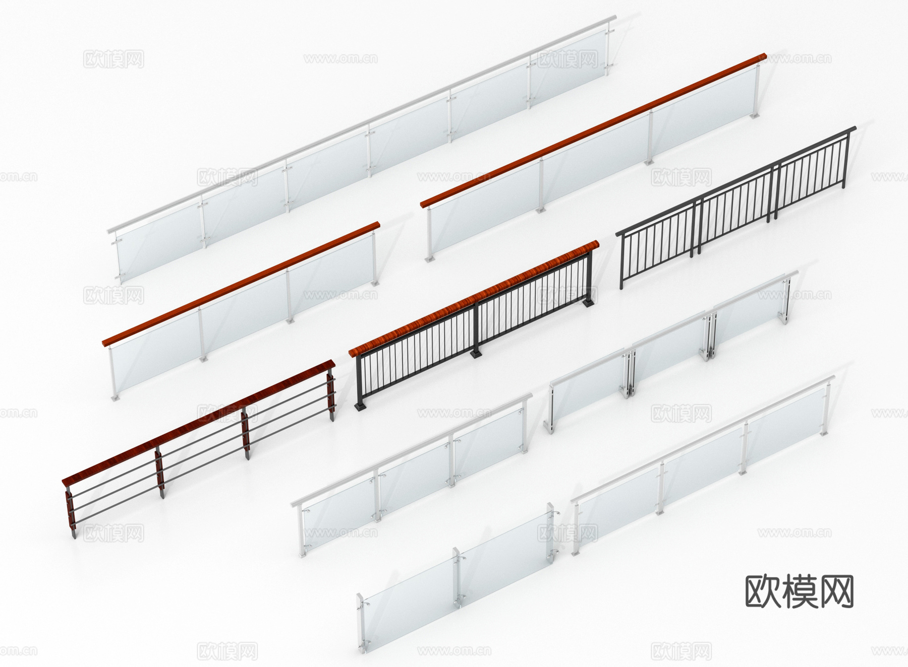 现代围栏护栏 玻璃栏杆 护栏 阳台护栏3d模型