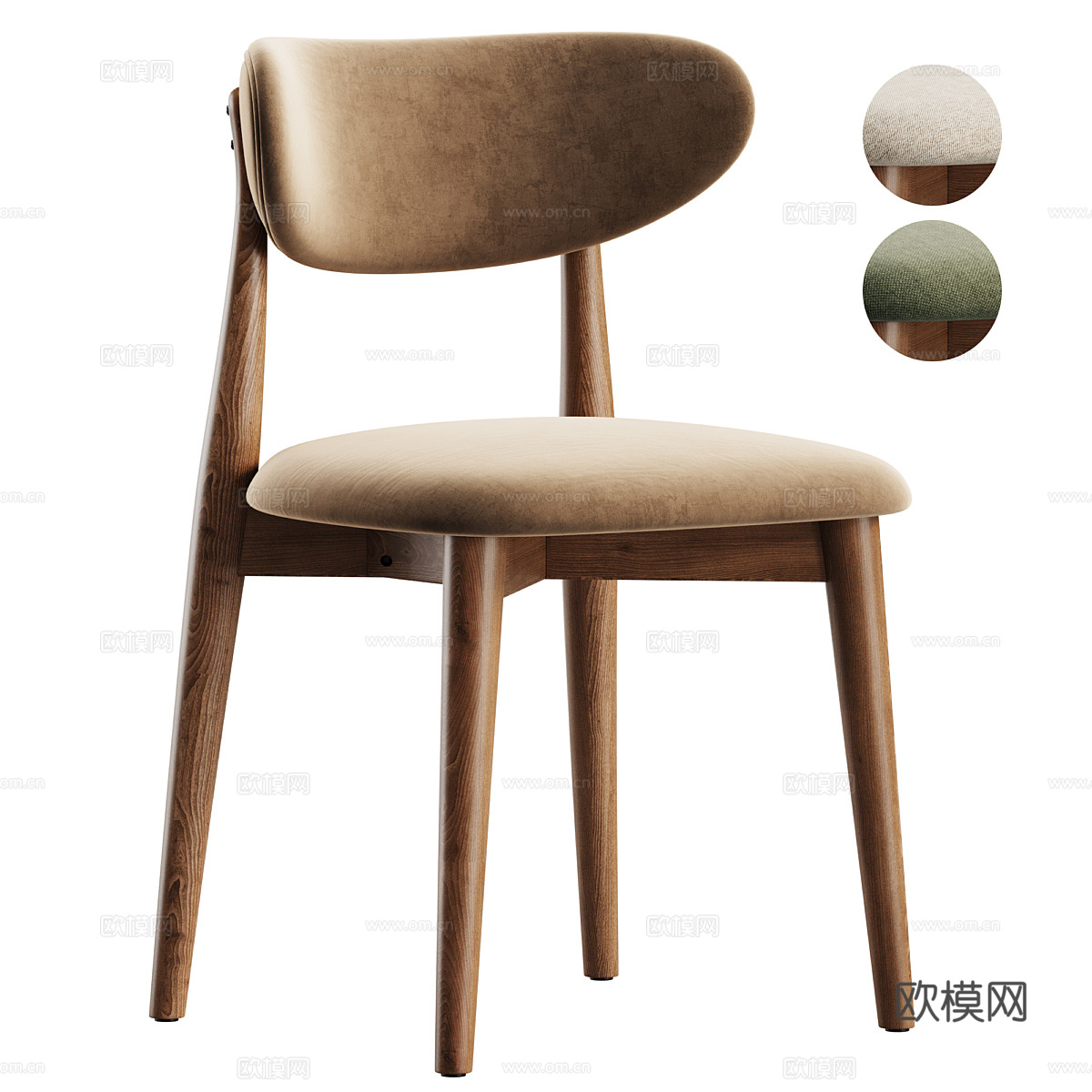 新中式 Torvall 布艺木质单椅3d模型