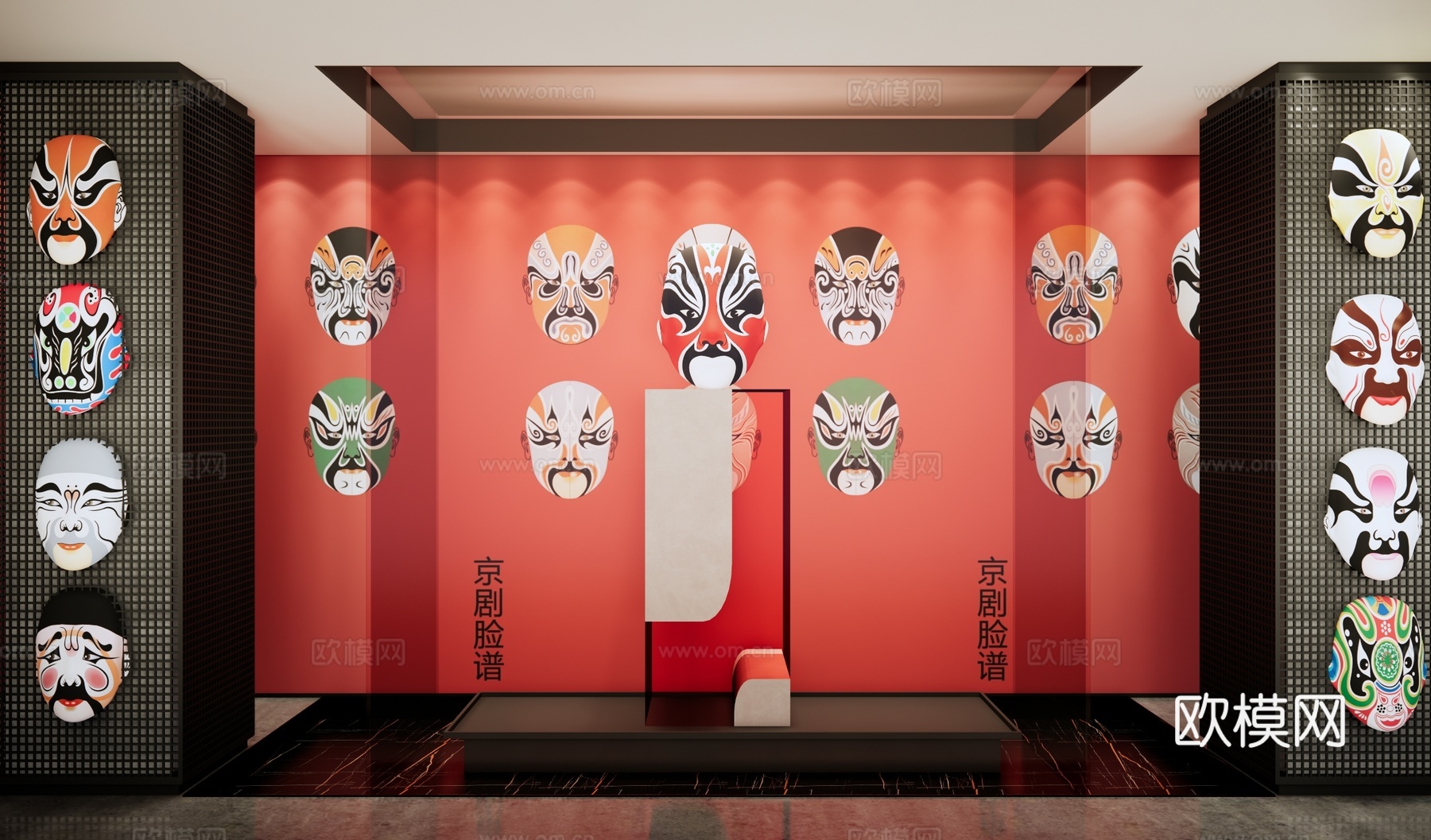 川剧脸谱文化展厅 中式戏曲非遗文化展厅 国潮文创展览 脸谱面su模型