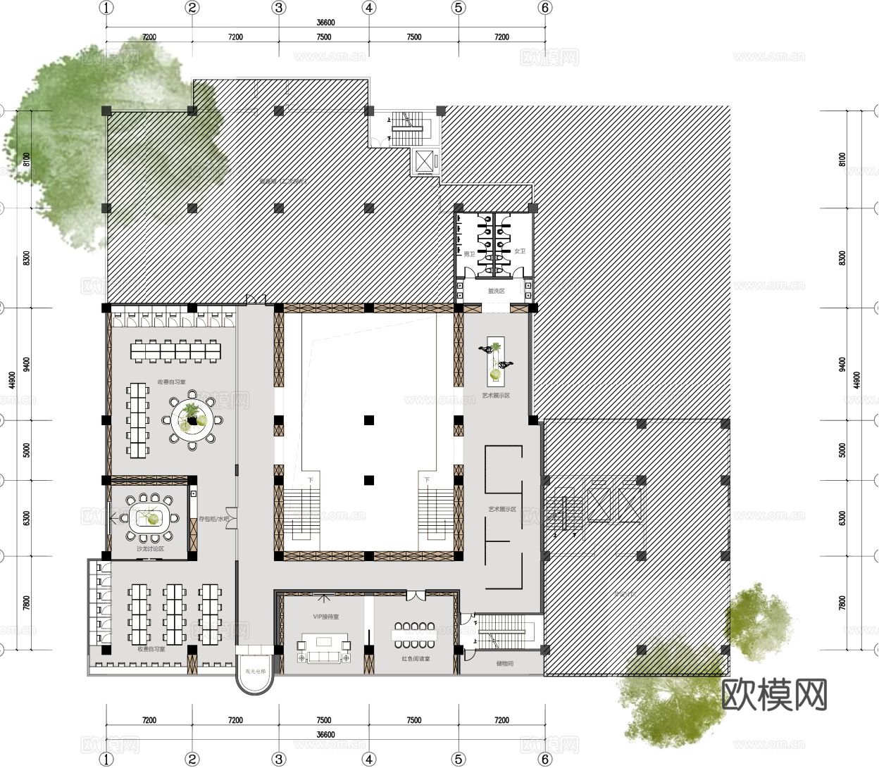 三层大型图书馆平面图 最新网红图书馆平面布局cad施工图