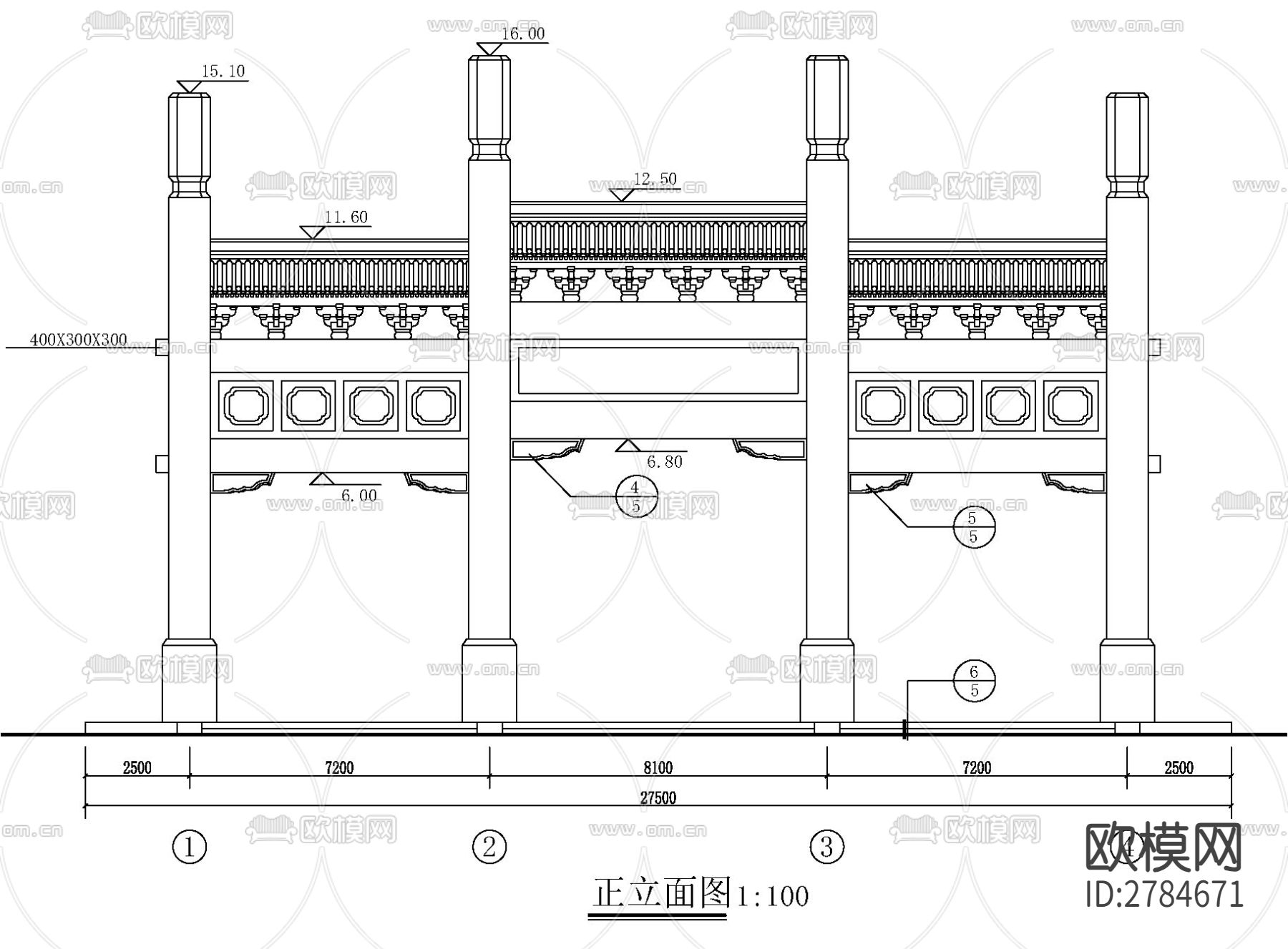 牌坊节点大样图下载（渲染图2）