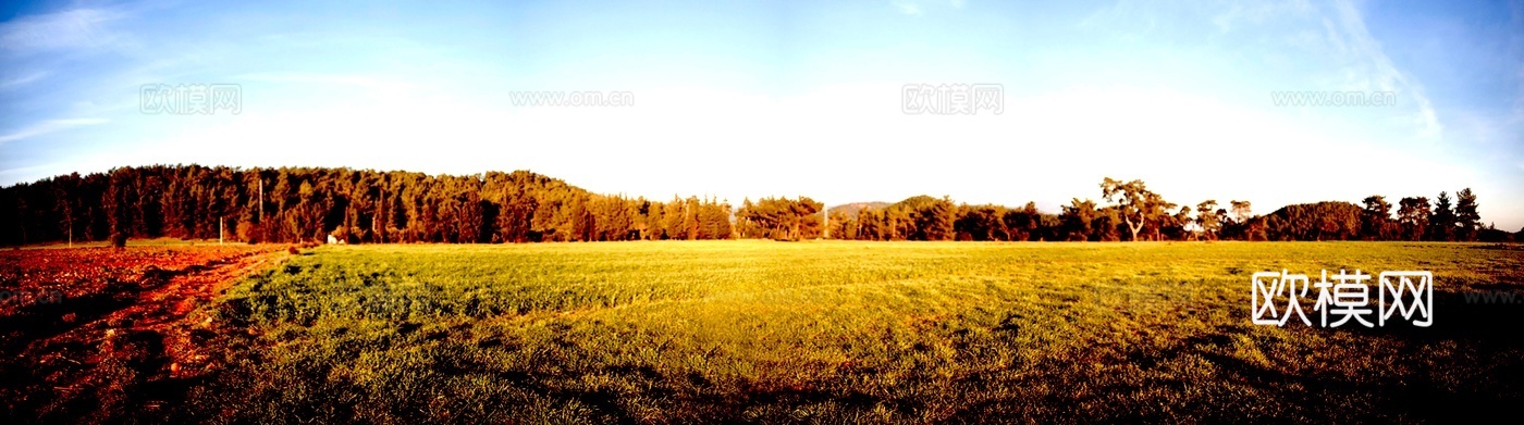 绿色草地 树林山峦 蓝天白云 户外天空草地hdr