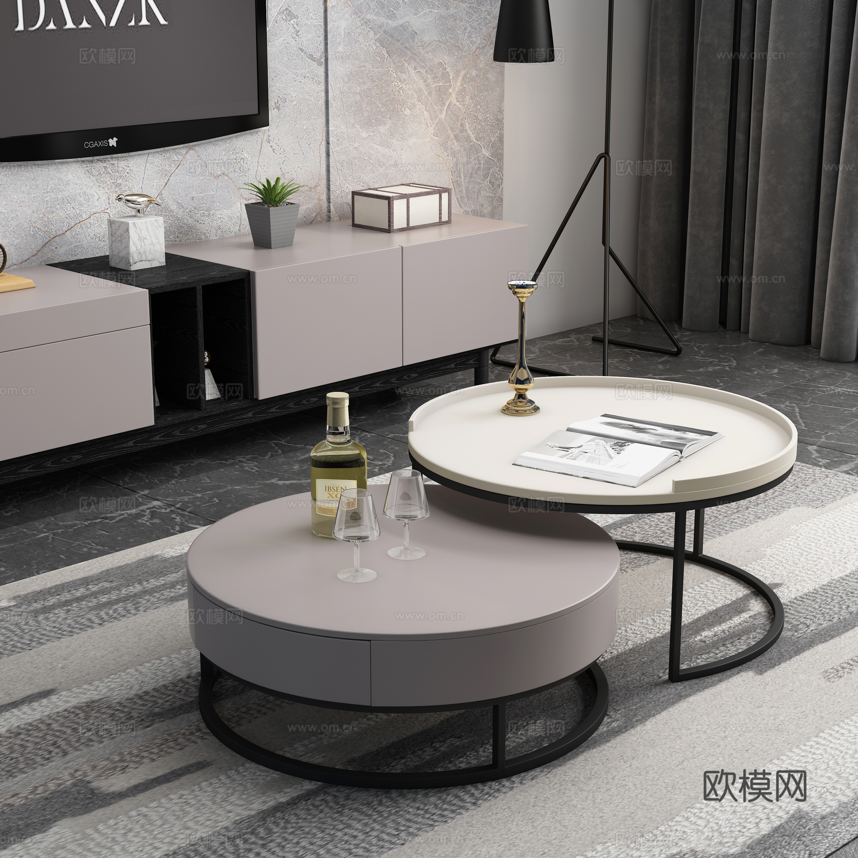 现代家装客厅电视柜茶几3d模型