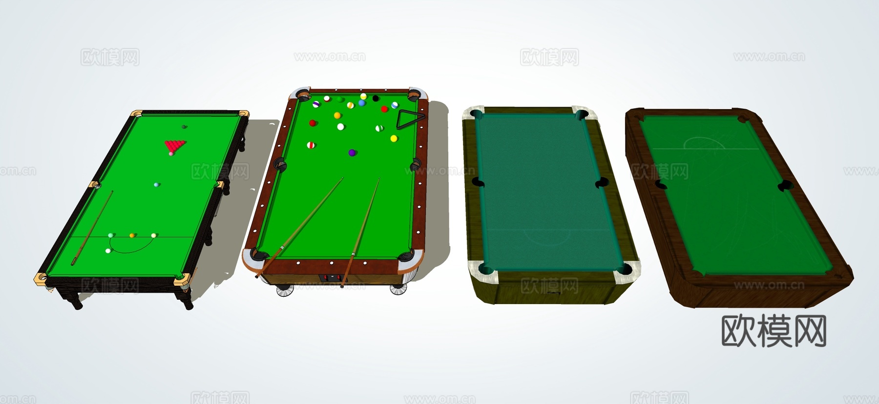 现代台球桌 桌球 球杆su模型下载（渲染图3）