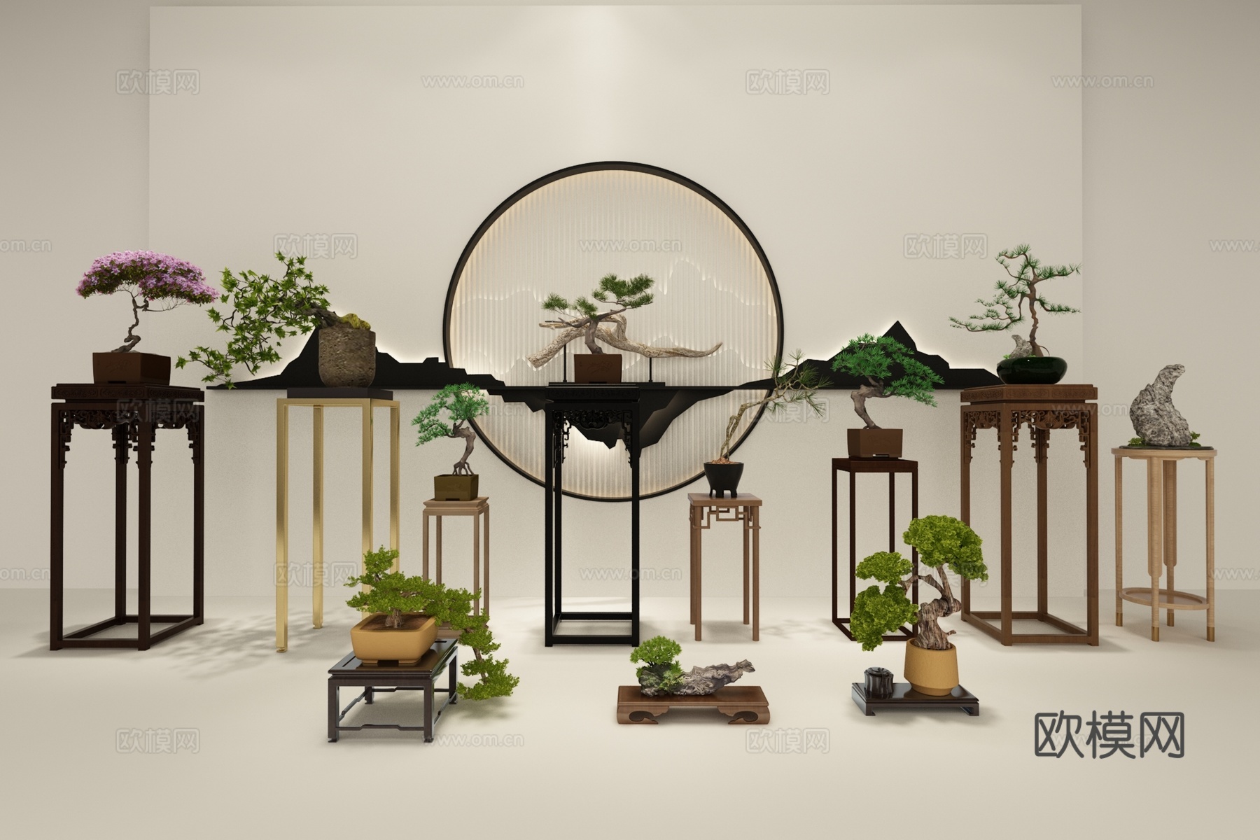 新中式植物摆件组合3d模型