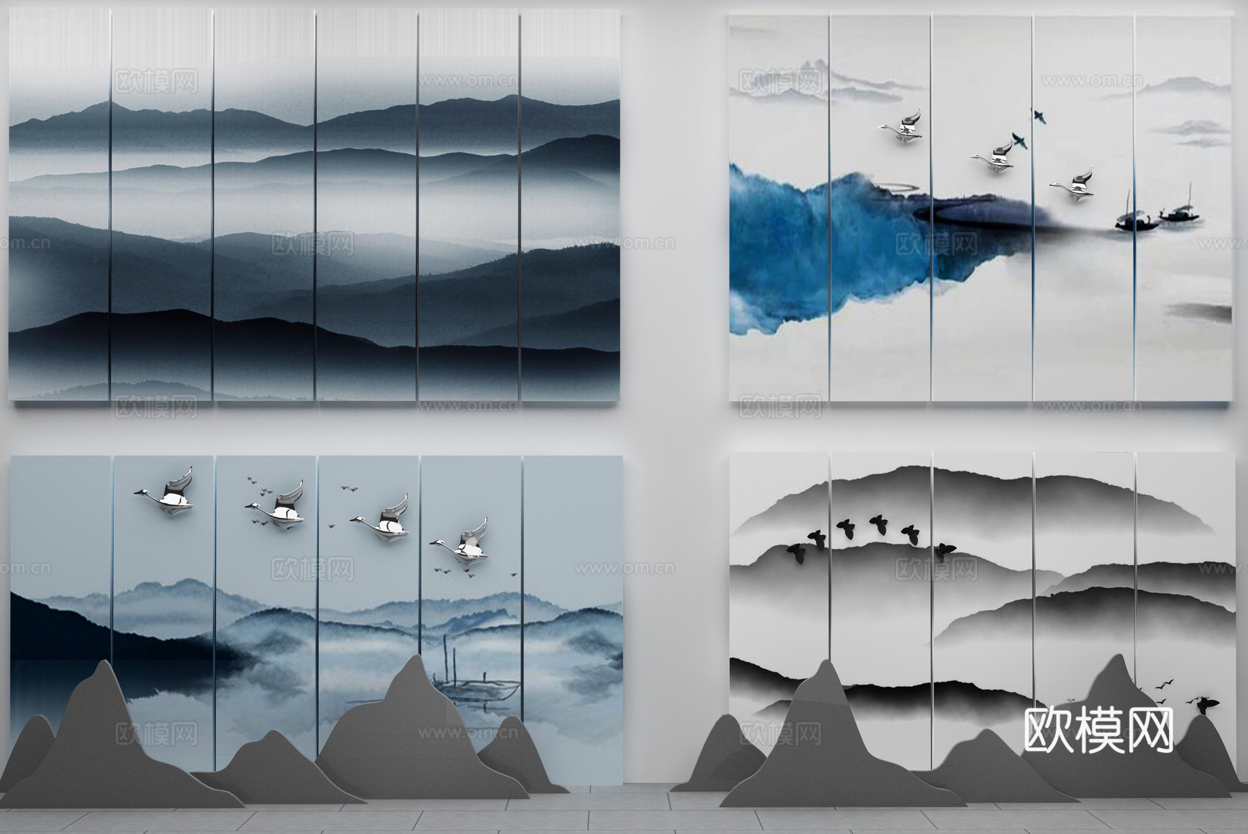 山水画硬包组合3d模型