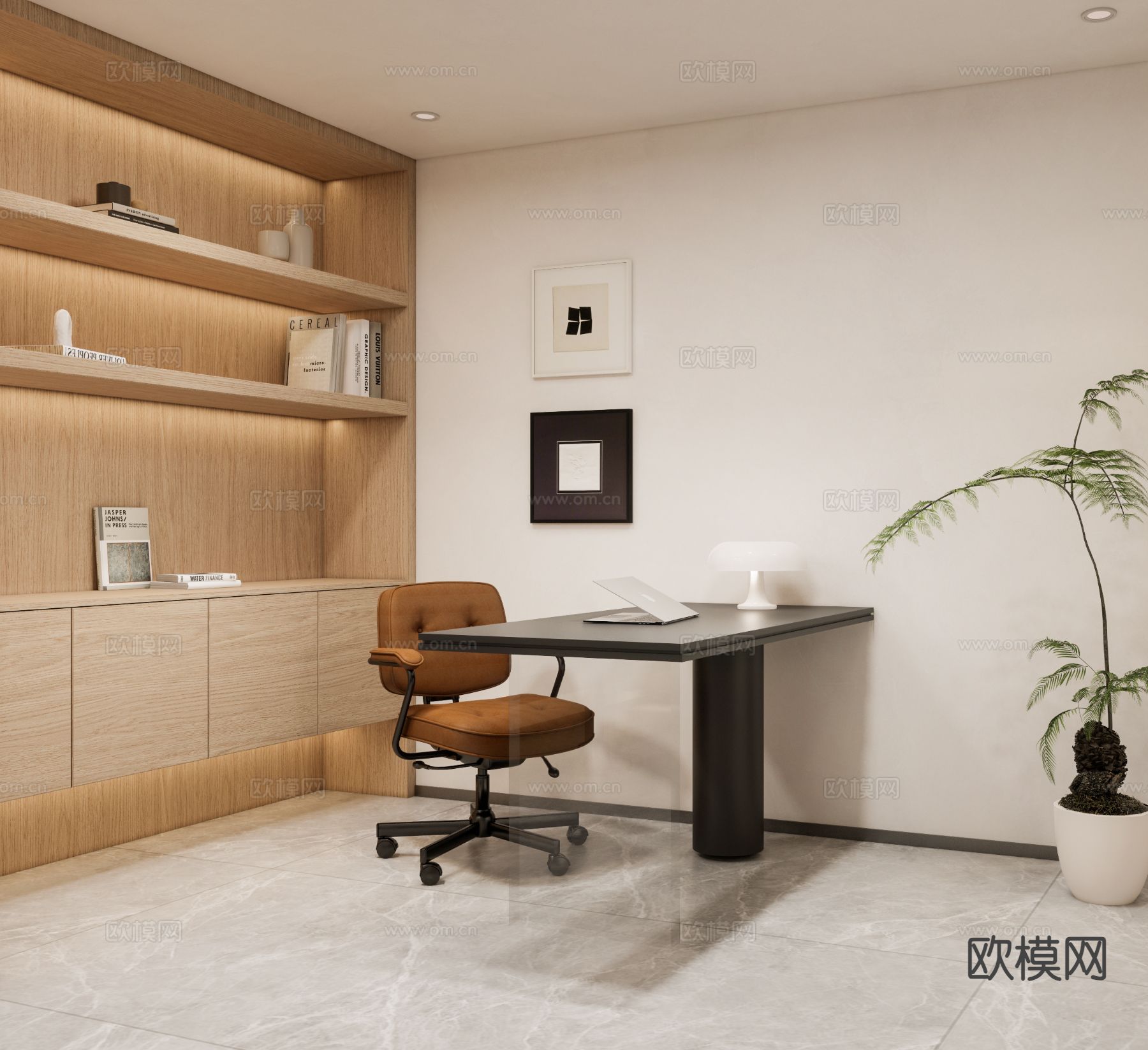 现代书房su模型下载（渲染图2）
