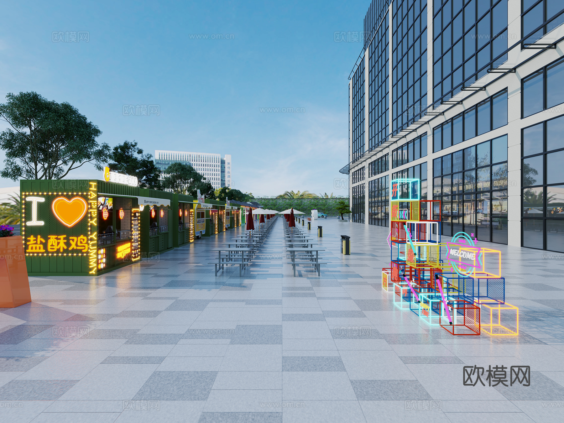 现代商业集装箱小吃街3d模型