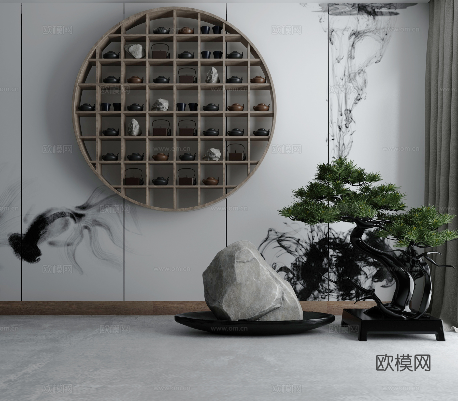 中式禅意空间 石头 枯山水式3d模型
