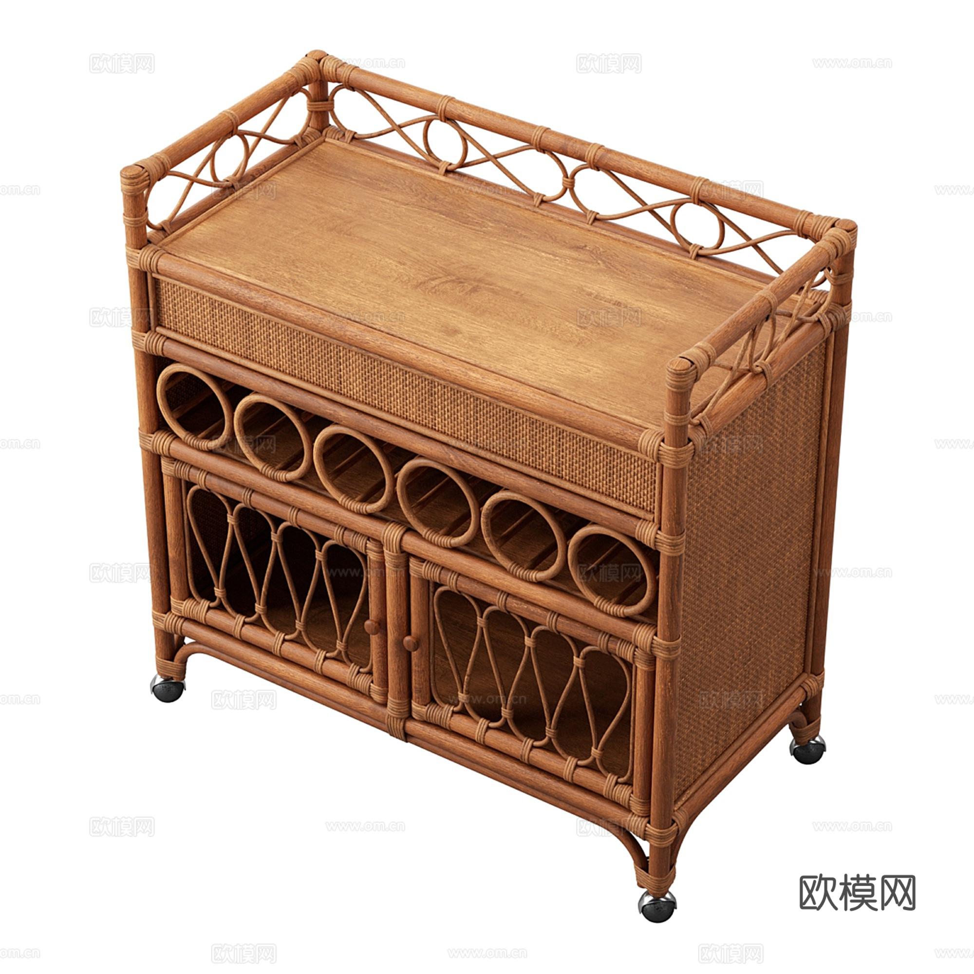 藤编矮柜 装饰柜su模型