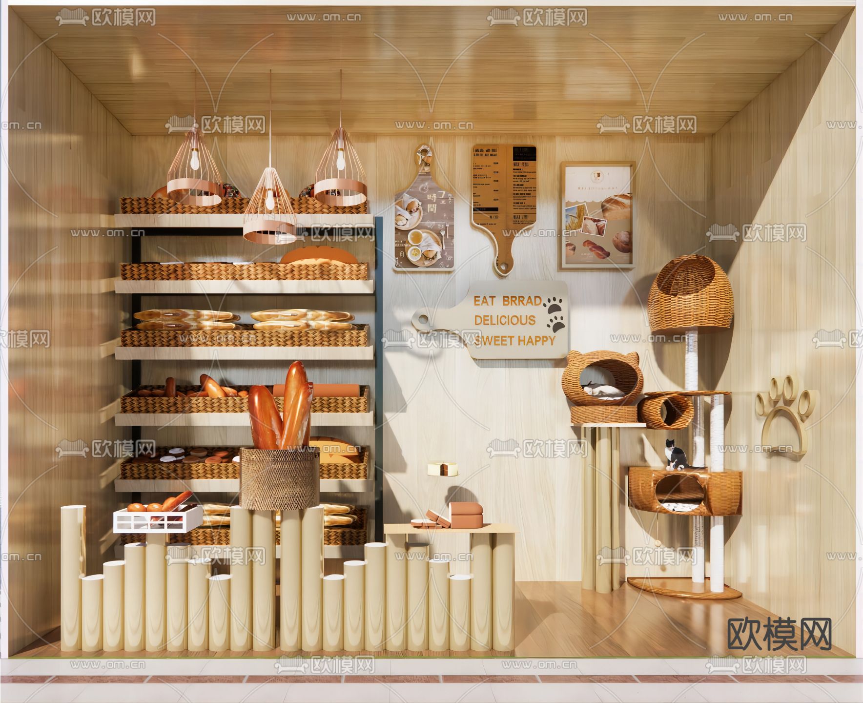 现代面包烘培店橱窗su模型下载（渲染图2）