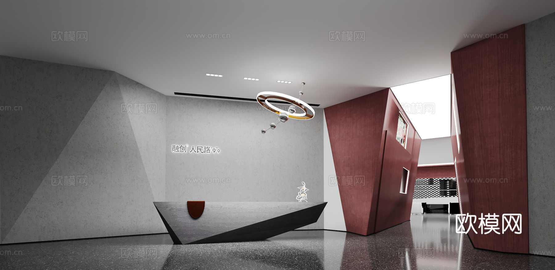 现代前台售楼部展馆前台现代吊灯3d模型
