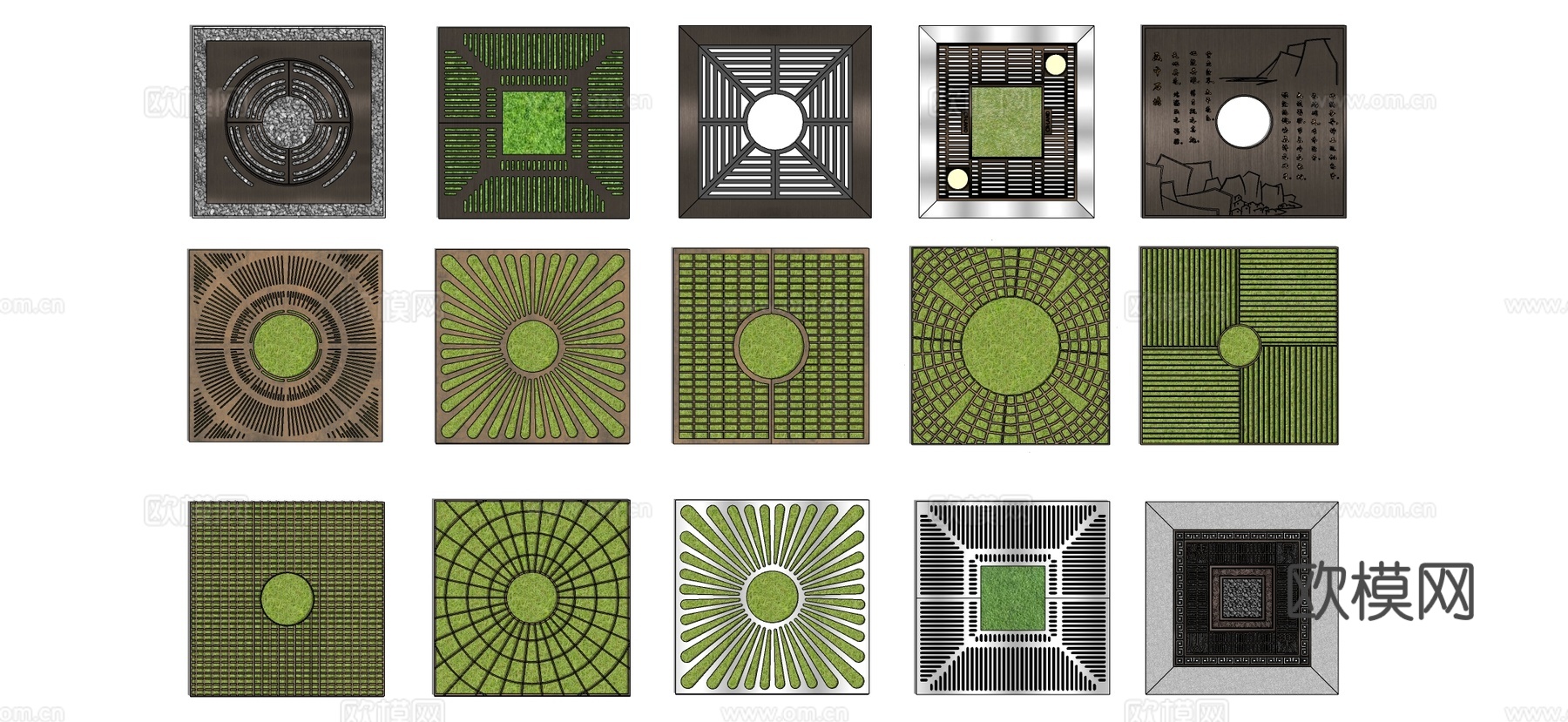 新中式树篦子 树池su模型下载（渲染图1）