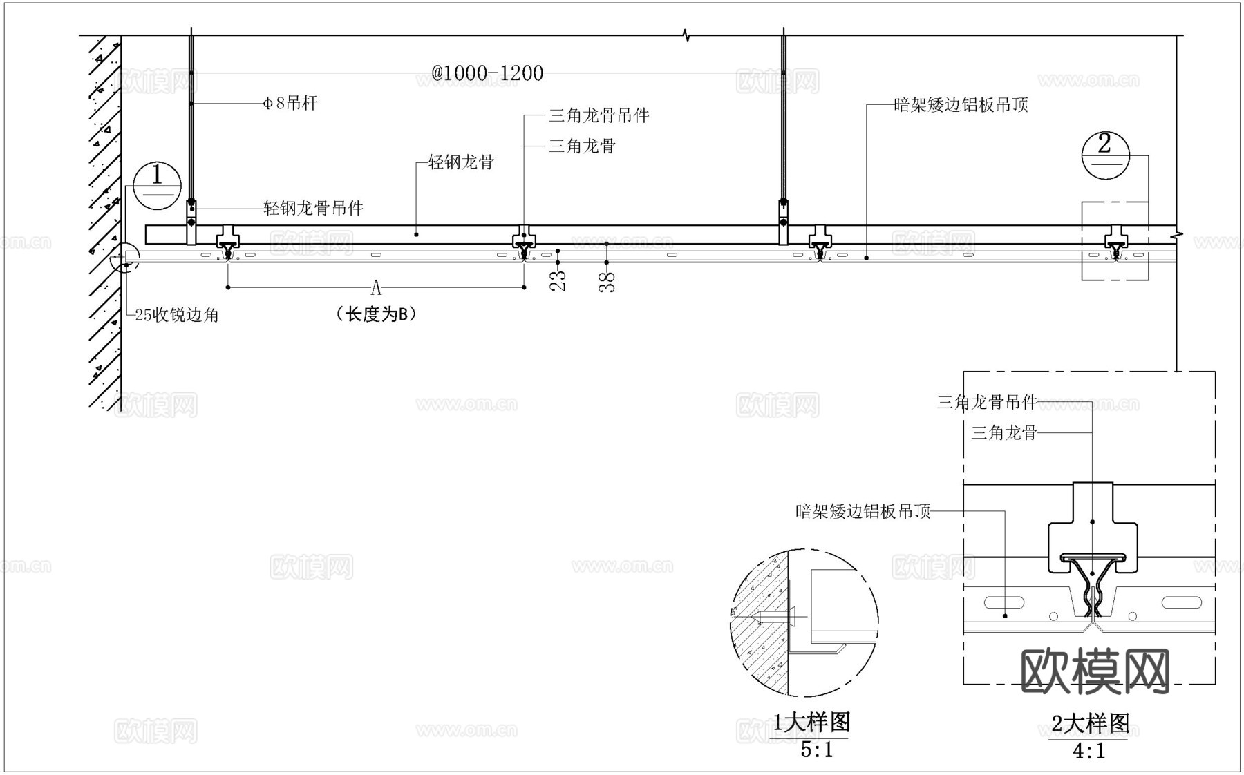 卡三角龙骨暗架方板cad施工图