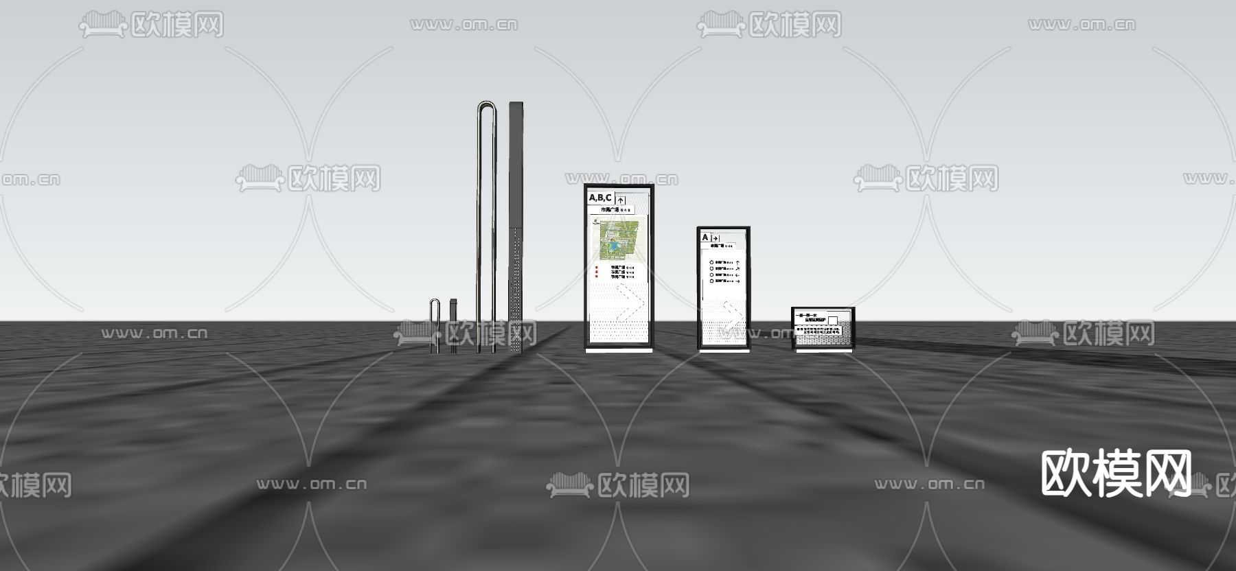 现代导视牌 标识牌su模型下载（渲染图2）