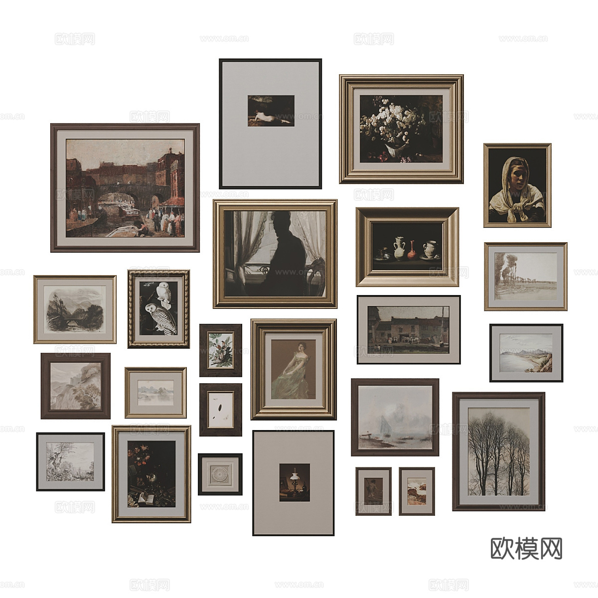 美式装饰挂画 照片墙3d模型