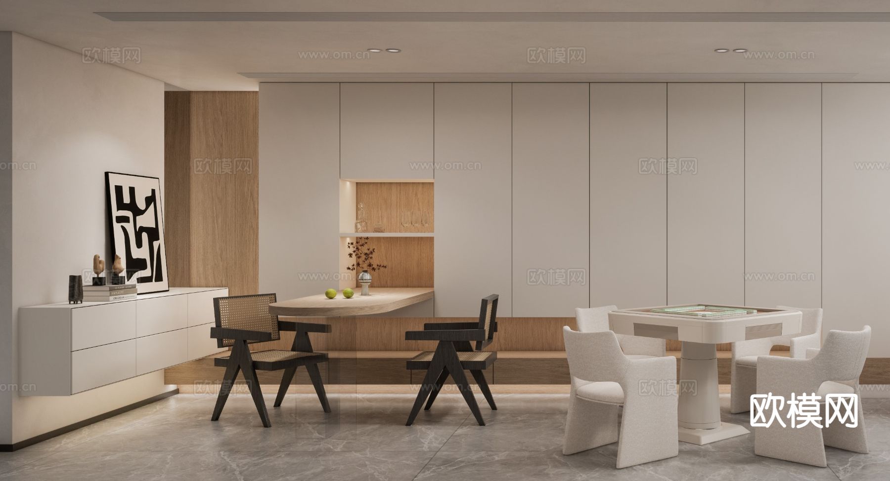 现代麻将房su模型下载（渲染图2）