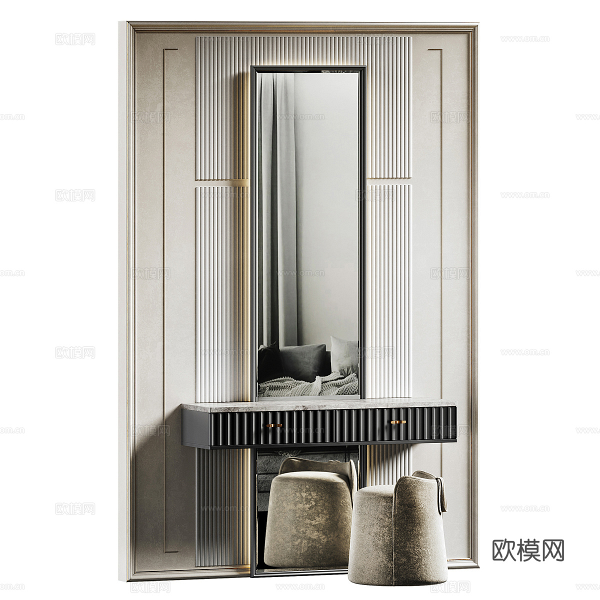现代意式轻奢梳妆台3d模型