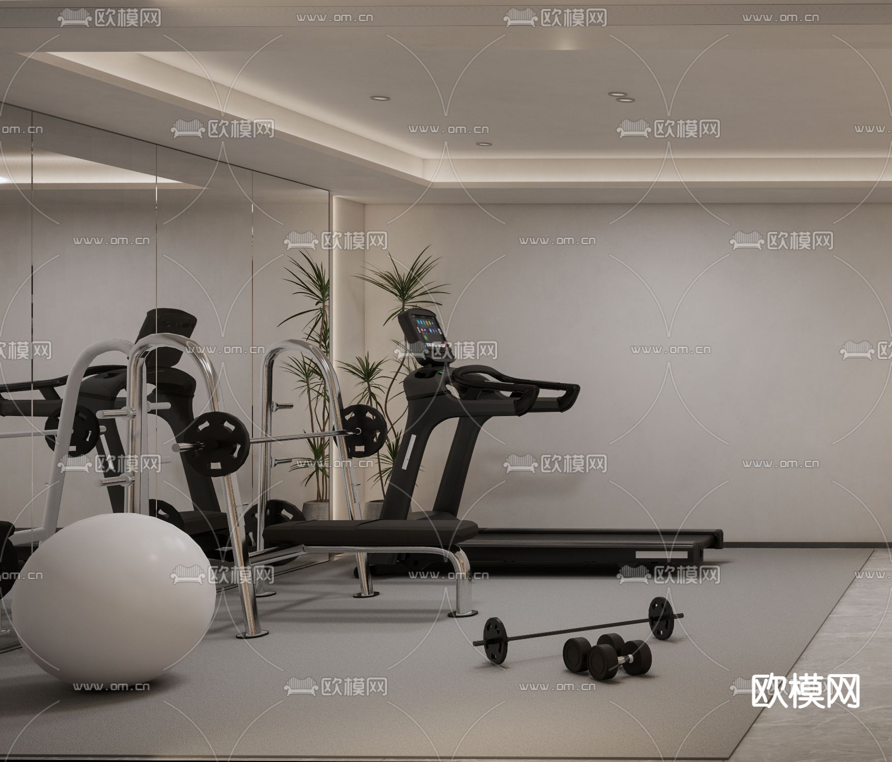 现代健身房su模型下载（渲染图2）