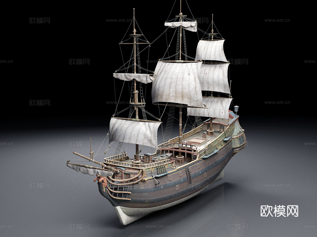 战船_木船_帆船_老式战舰3D模型3d模型