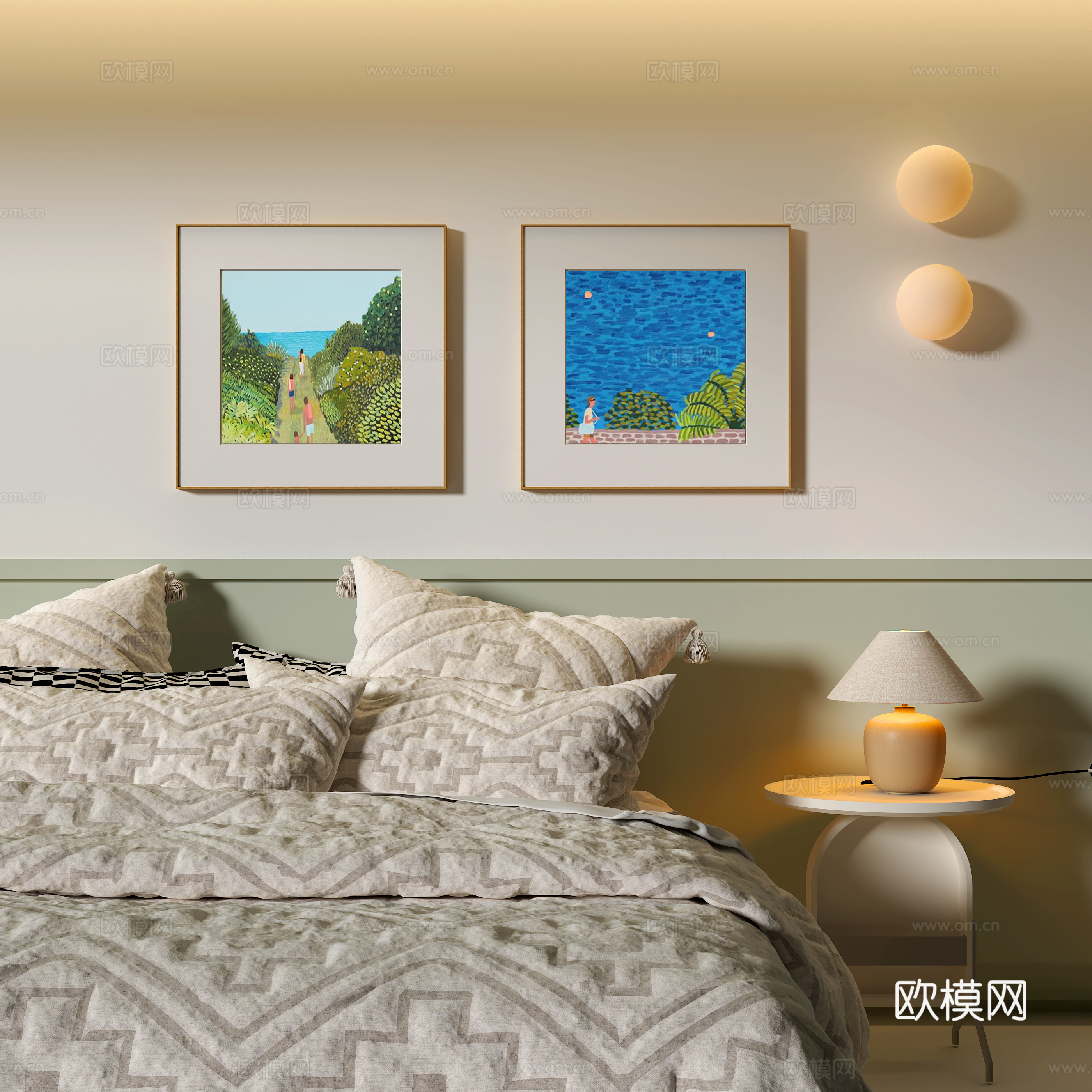 现代卧室装饰挂画 台灯 壁灯3d模型