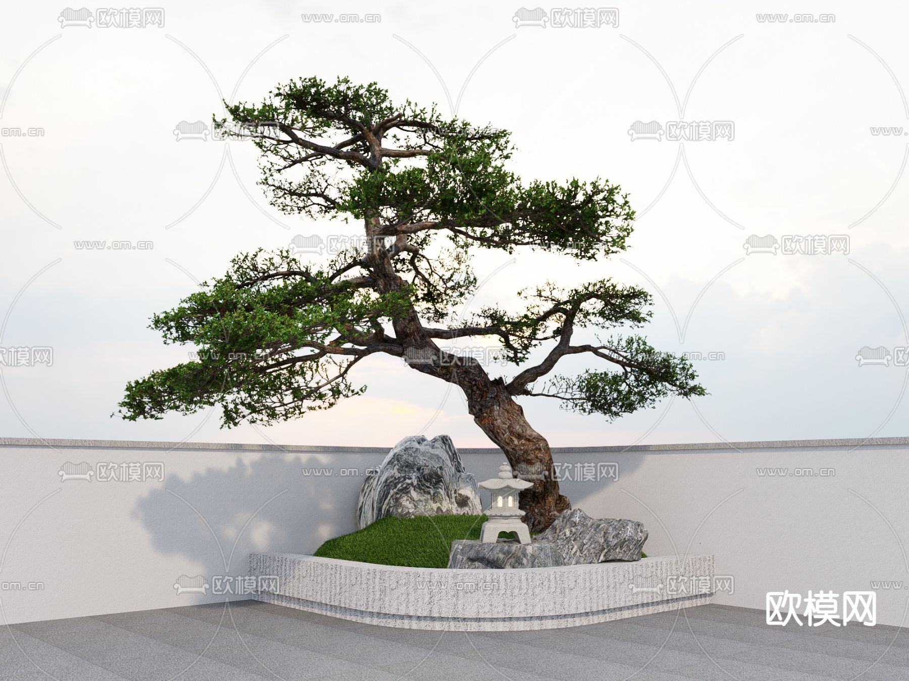 中式松树 罗汉松su模型下载（渲染图1）