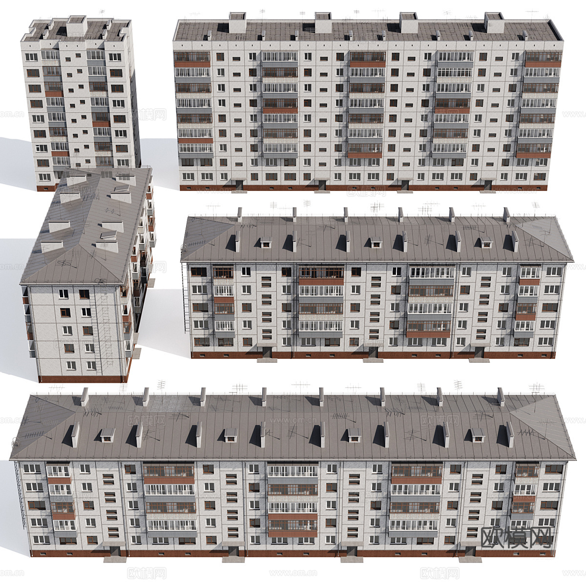 现代板式多层住宅建筑外观3d模型